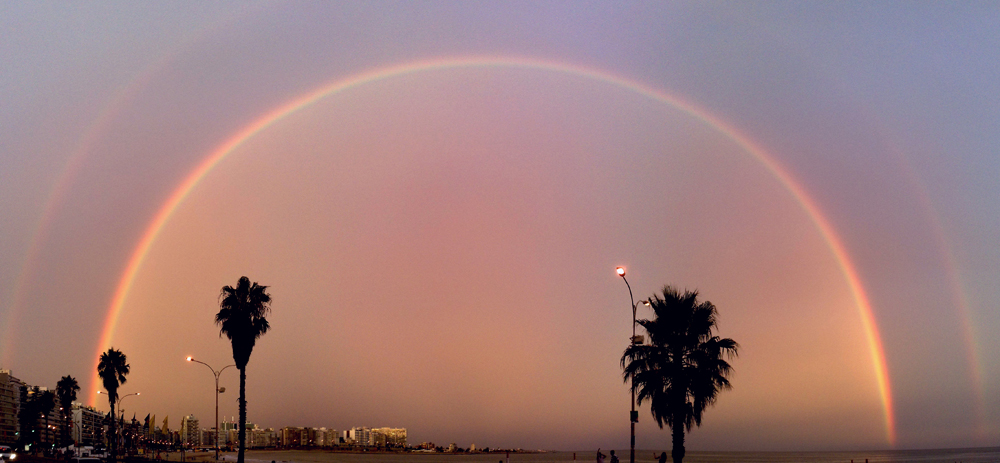 Double Rainbow over the bay of Pocitos in Montevideo, Uruguay. (credit: Madrax, Wikimedia Commons)